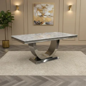 Urban 180cm Marble Dining Table with Chrome U Base – White | Light Grey | Cream | Black&Gold
