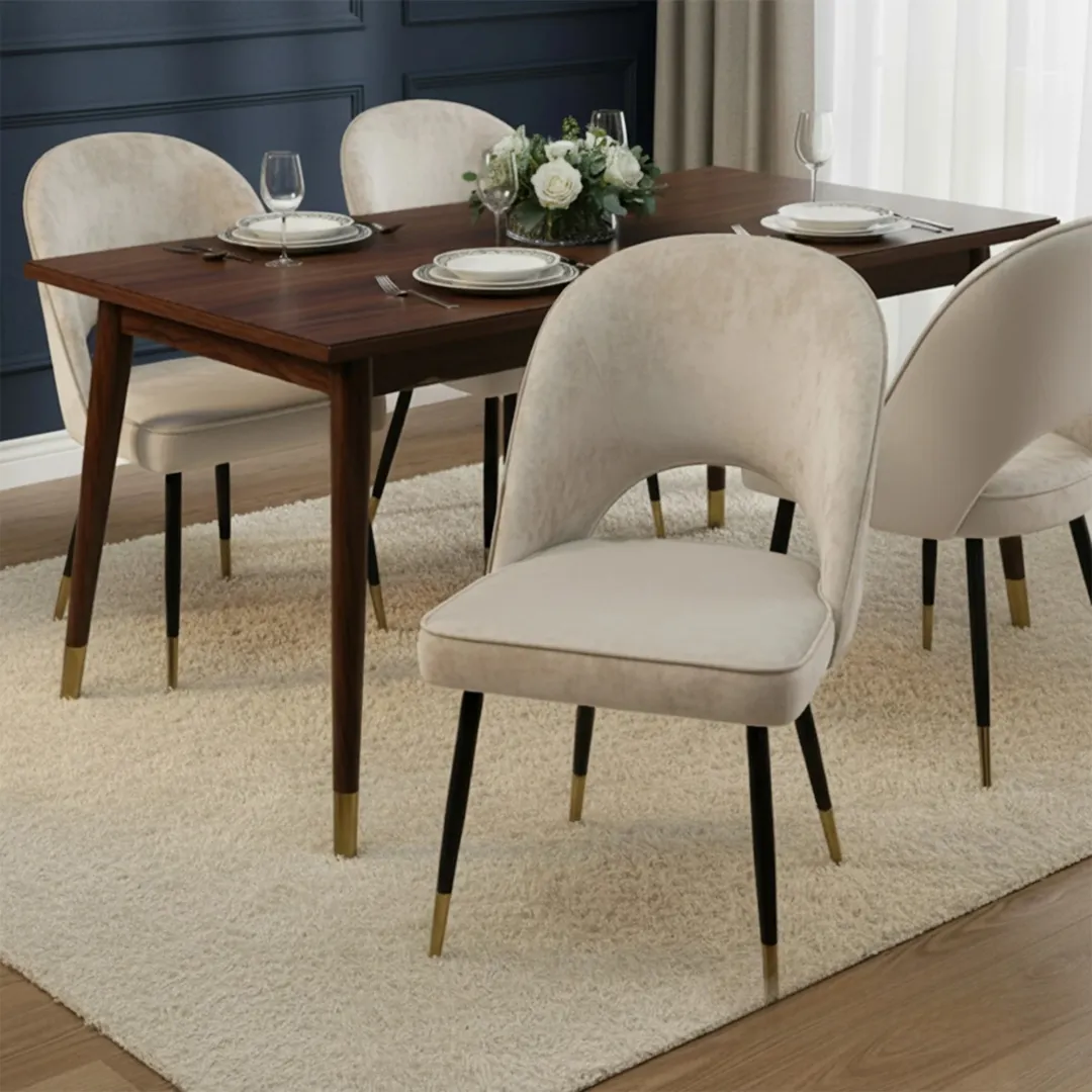 Loki 1.8m Gold Dining Set – Cream Sintered Stone Table with 4/6 Bjorn Champagne Velvet Chairs - Image 3