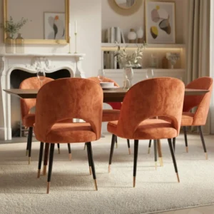 Bjorn Rust Orange Velvet Dining Chairs | Scandinavian Modern with Gold Tip Legs