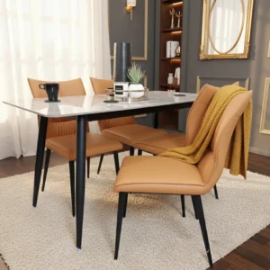 Folke Leather Dining Chair | Tan Orange Ruched Style, Faux Leather, Scandinavian Legs