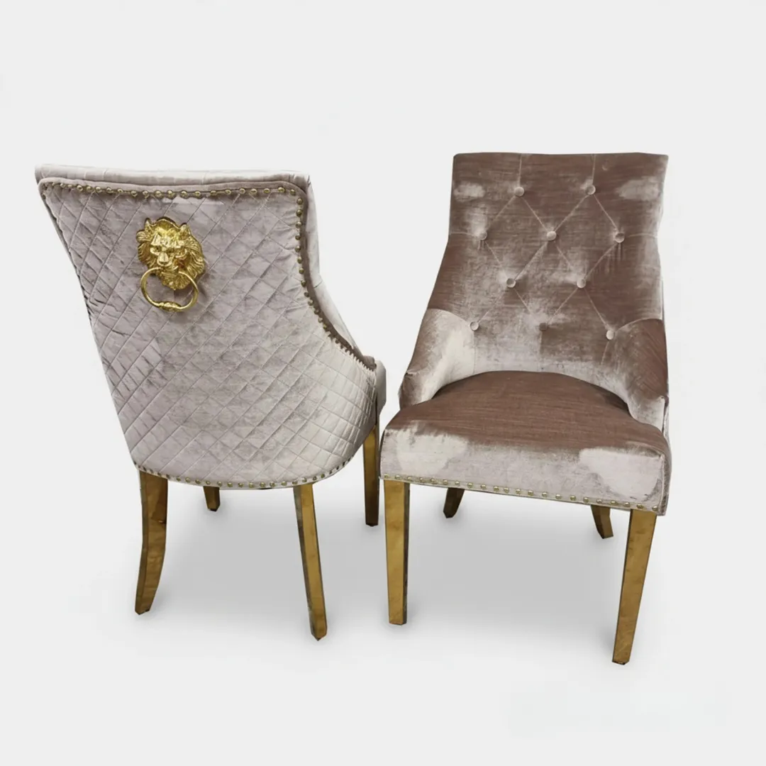 Vittoria 1.8m Slimline Gold Dining Set – White Sintered Stone Table with 4/6/8 Henrik Velvet Chairs - Image 2