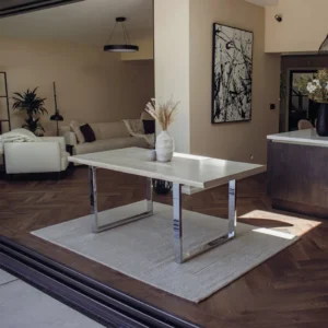 Ivar 180cm Slimline Light Pine Wood Dining Table with Chrome Legs