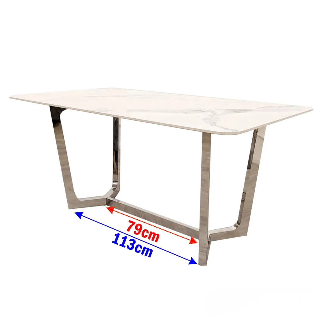 Loki 1.6m Rectangular Chrome Dining Set – White Sintered Stone Table with 4 Olivia Velvet Chairs - Image 7