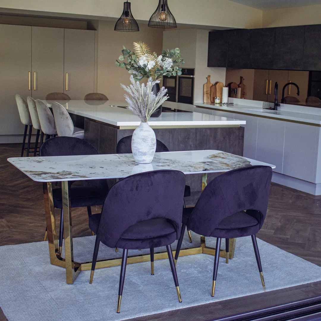 Loki 180cm Cream Sintered Stone Dining Table with Gold Y-Leg Stand - Image 5