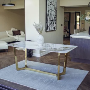 Loki 180cm Cream Sintered Stone Dining Table with Gold Y-Leg Stand