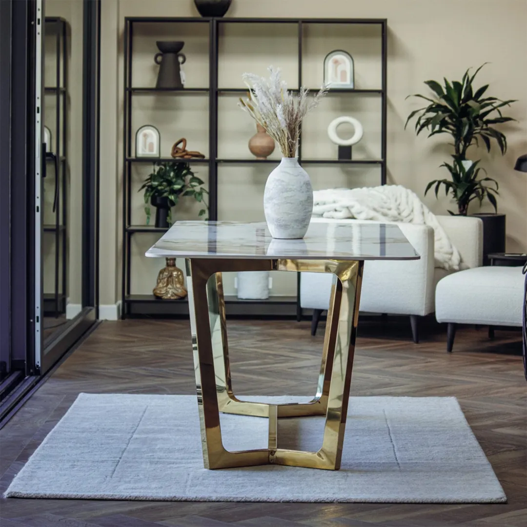 Loki 180cm Cream Sintered Stone Dining Table with Gold Y-Leg Stand - Image 2