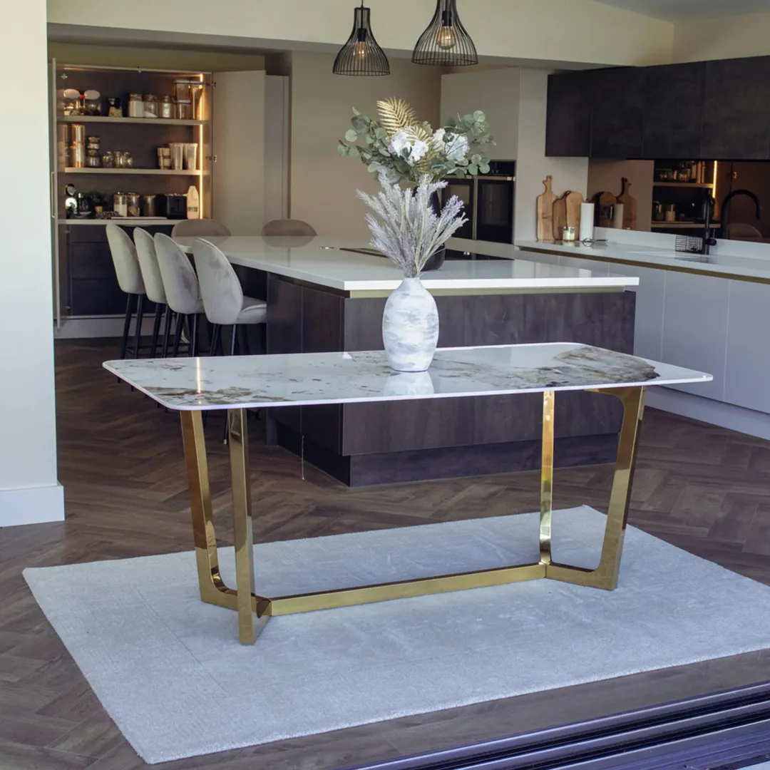 Loki 1.8m Gold Dining Set – Cream Sintered Stone Table with 4/6 Bjorn Rust Velvet Chairs - Image 6