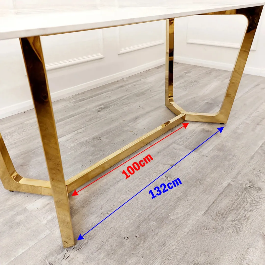 Loki 180cm Cream Sintered Stone Dining Table with Gold Y-Leg Stand - Image 8