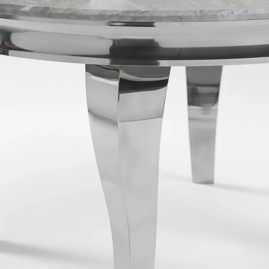 Lorens 130cm Round Light Grey Marble Dining Table with Chrome 4-Leg Base - Image 5