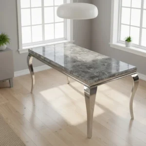 Lorens 150cm Marble Dining Table with Chrome 4-Leg Base – White | Light Grey | Cream