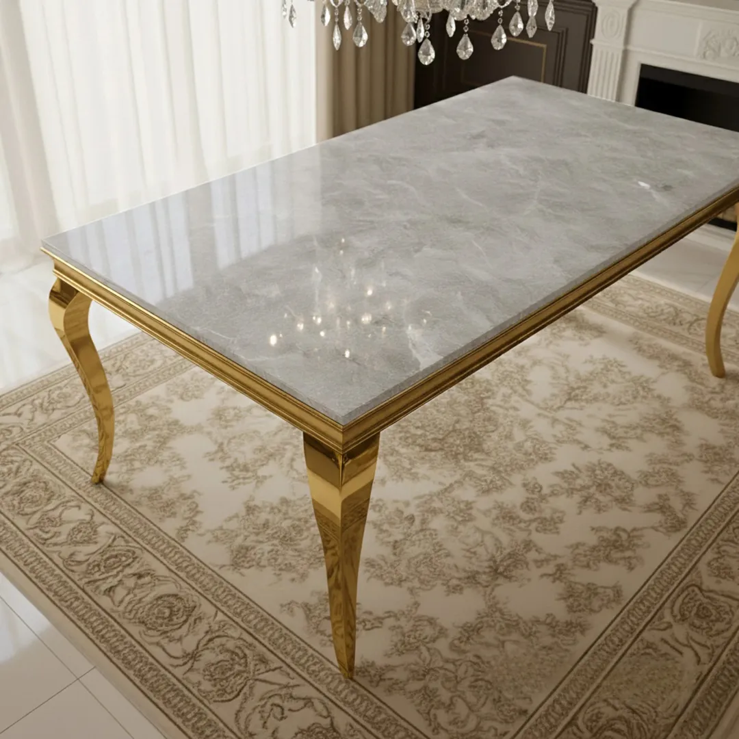 Lorens Gold 180cm Marble Dining Table with 4-Leg Base – White | Light Grey | Cream | Black&Gold - Image 4