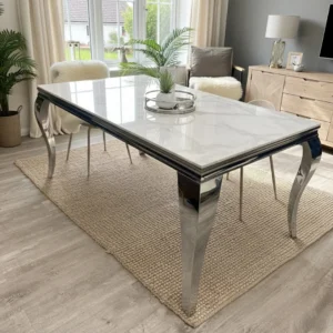 Lorens 180cm Marble Dining Table with Chrome 4-Leg Base – White | Light Grey | Cream | Black&Gold