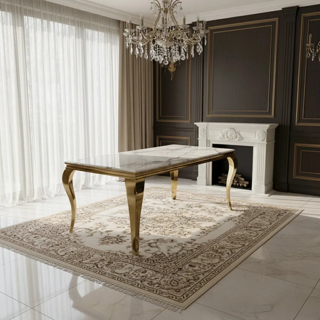 Lorens Gold 180cm Marble Dining Table with 4-Leg Base – White | Light Grey | Cream | Black&Gold - Image 5