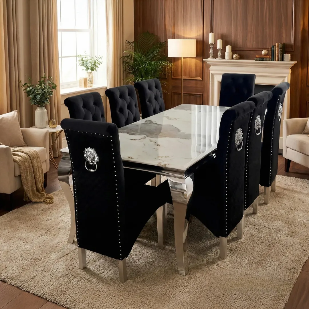 Lorens 200cm Marble Dining Table with Chrome 4-Leg Base – Cream | White | Black&Gold - Image 4