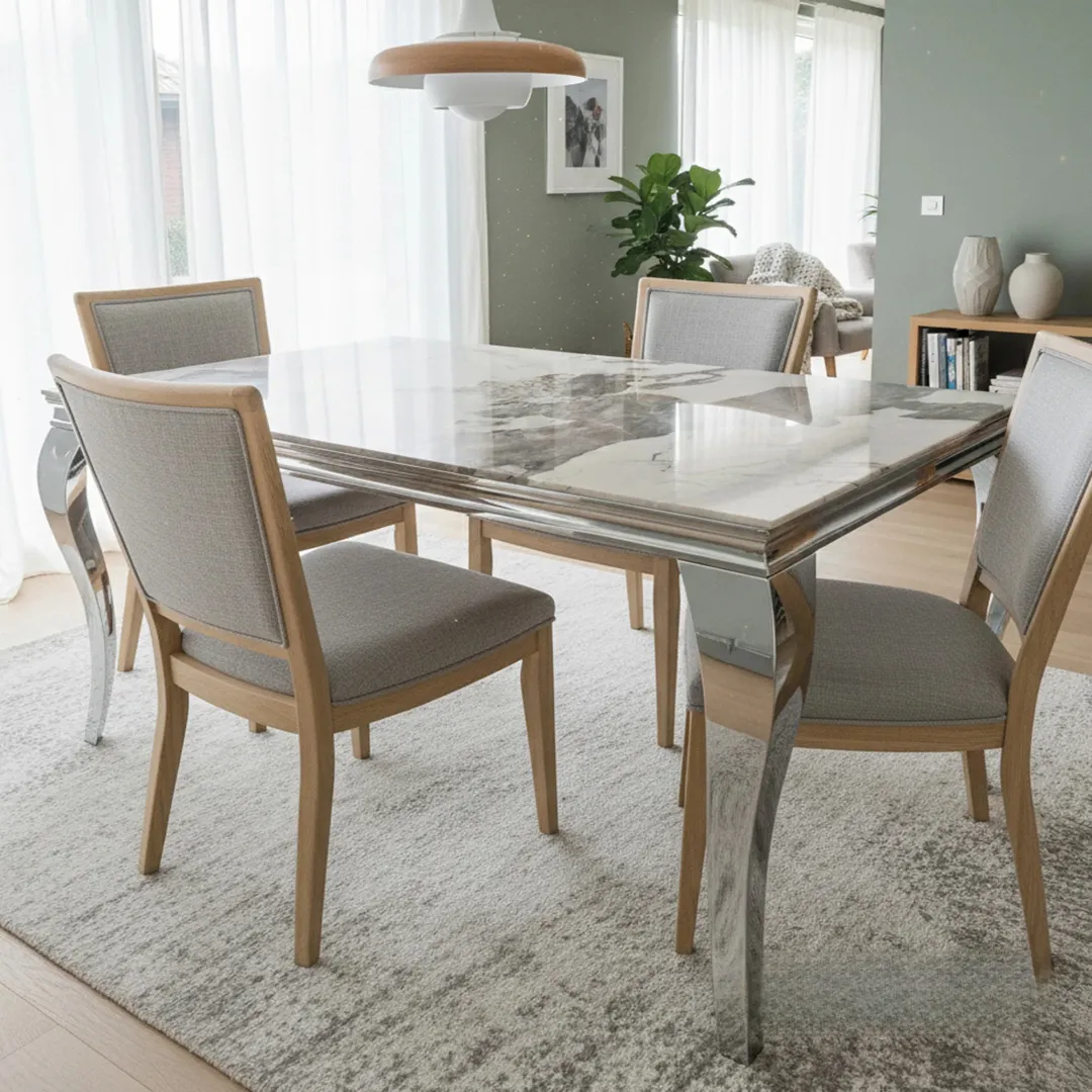 Lorens 200cm Marble Dining Table with Chrome 4-Leg Base – Cream | White | Black&Gold - Image 5