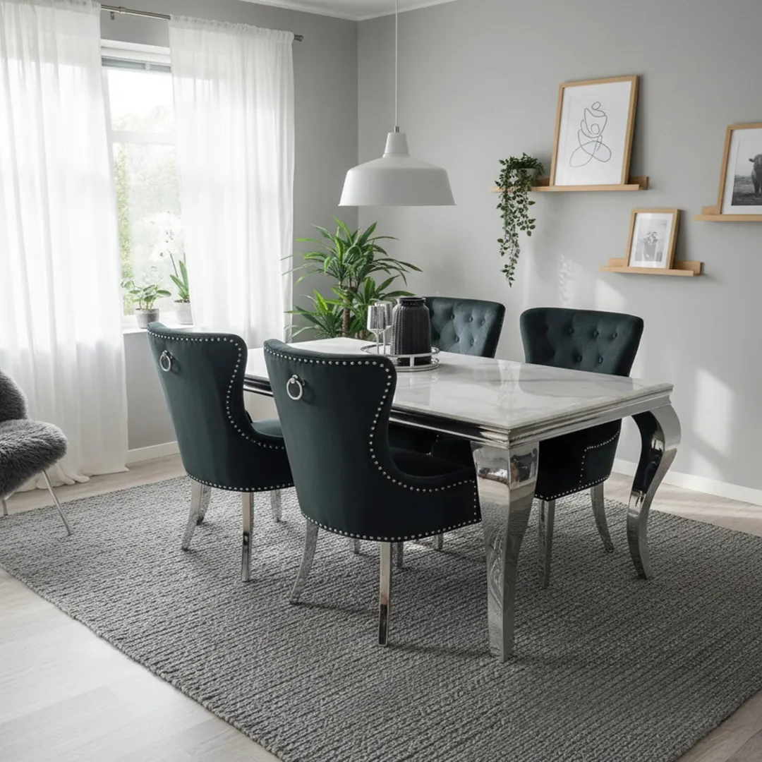 Lorens 200cm Marble Dining Table with Chrome 4-Leg Base – Cream | White | Black&Gold - Image 8