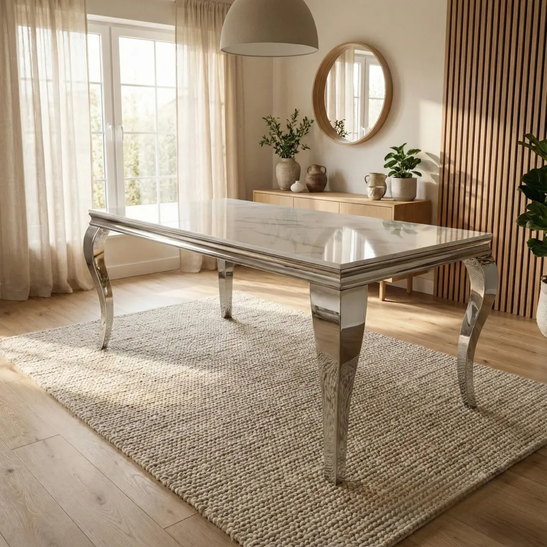 Lorens 200cm Marble Dining Table with Chrome 4-Leg Base – Cream | White | Black&Gold - Image 6