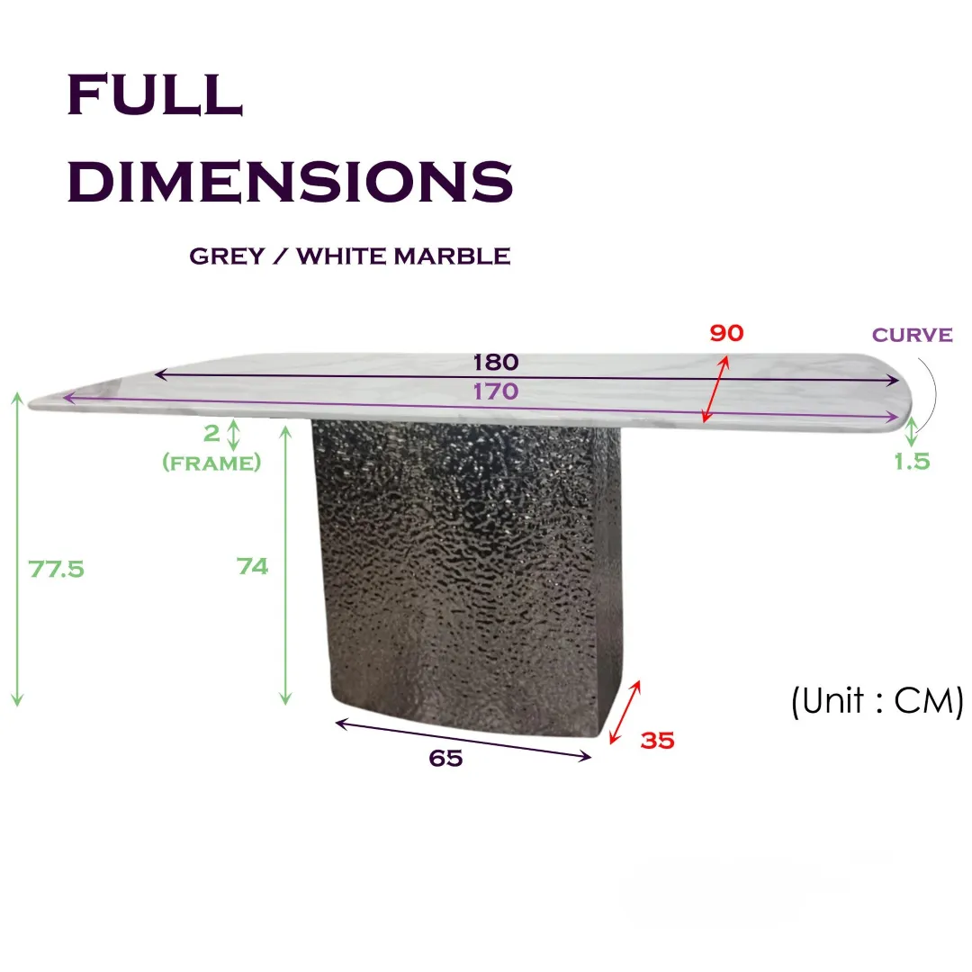 Lucca 160cm | 180cm Grey Marble Dining Table with Hammered Metal Block Base - Image 7