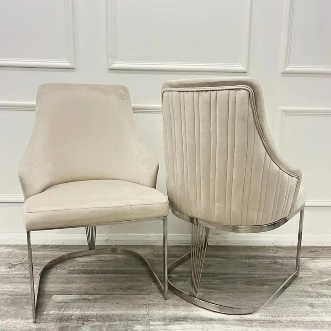 Loki 1.6m Rectangular Chrome Dining Set – White Sintered Stone Table with 4 Olivia Velvet Chairs - Image 2