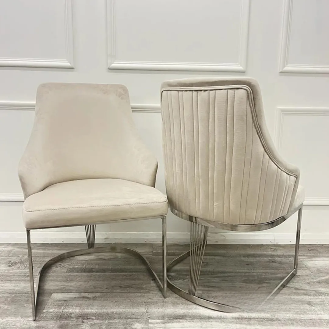 Xena 1.8m Rectangular Chrome Dining Set – Cream Marble Table with 4/6 Olivia Velvet Chairs - Image 7