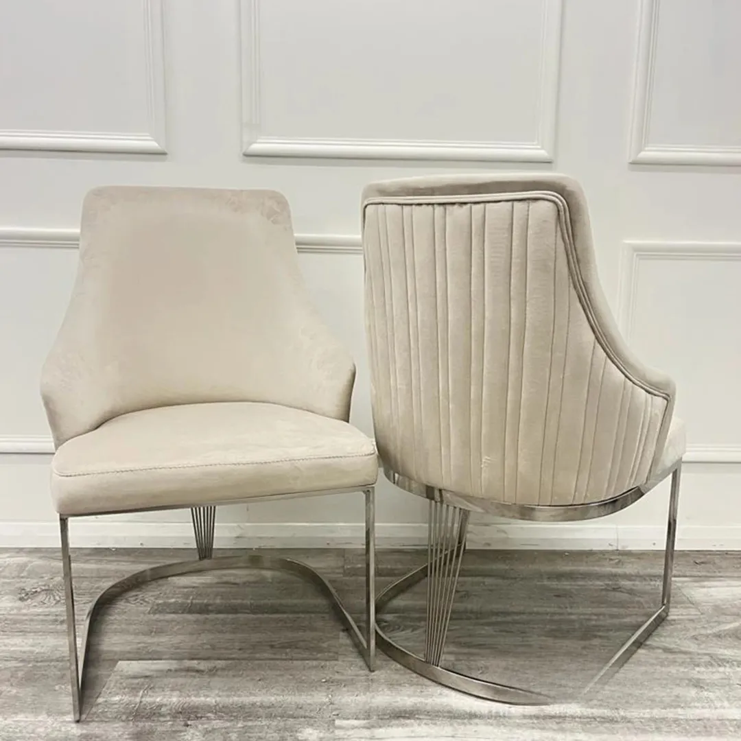 Xena 1.8m Rectangular Chrome Dining Set – White Marble Table with 4/6 Olivia Velvet Chairs - Image 7