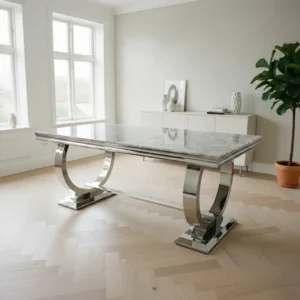 Orvar 180cm Marble Dining Table with Double Ring Chrome Base – White | Light Grey | Cream | Black&Gold