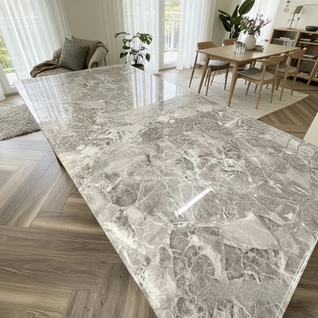 Orvar 180cm Marble Dining Table with Double Ring Chrome Base – White | Light Grey | Cream | Black&Gold - Image 4