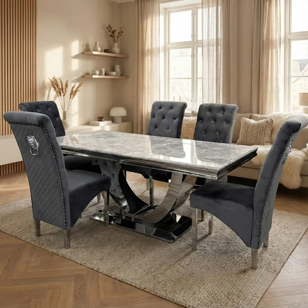 Urban 180cm Marble Dining Table with Chrome U Base – White | Light Grey | Cream | Black&Gold - Image 5