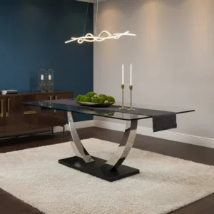 Valdemar 160cm Black Sintered Stone Dining Table with Chrome Pedestal Leg Base