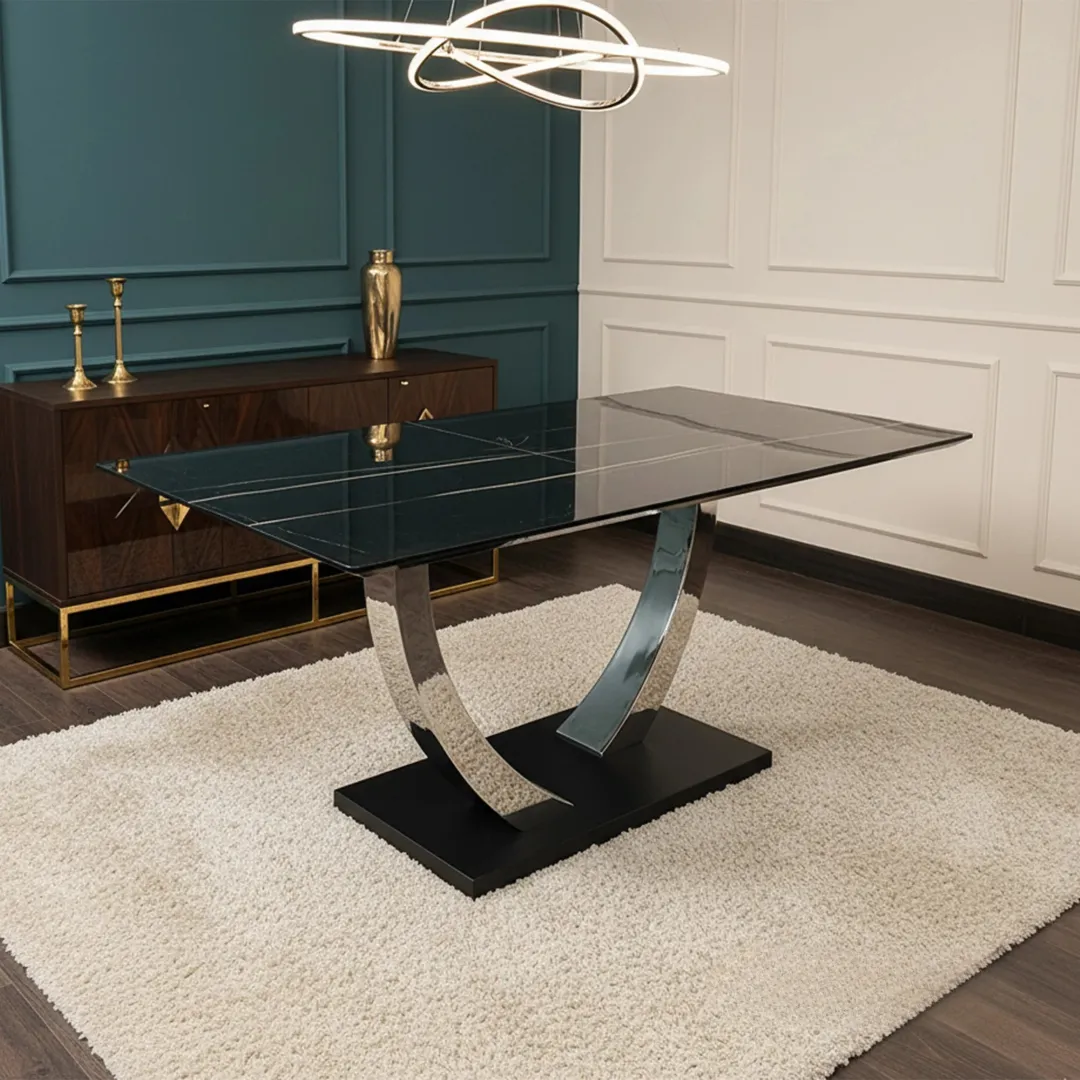 Valdemar 1.6m Black Sintered Stone Dining Set – Chrome Pedestal Base with 4/6 Folke Tan Leather Chairs - Image 2