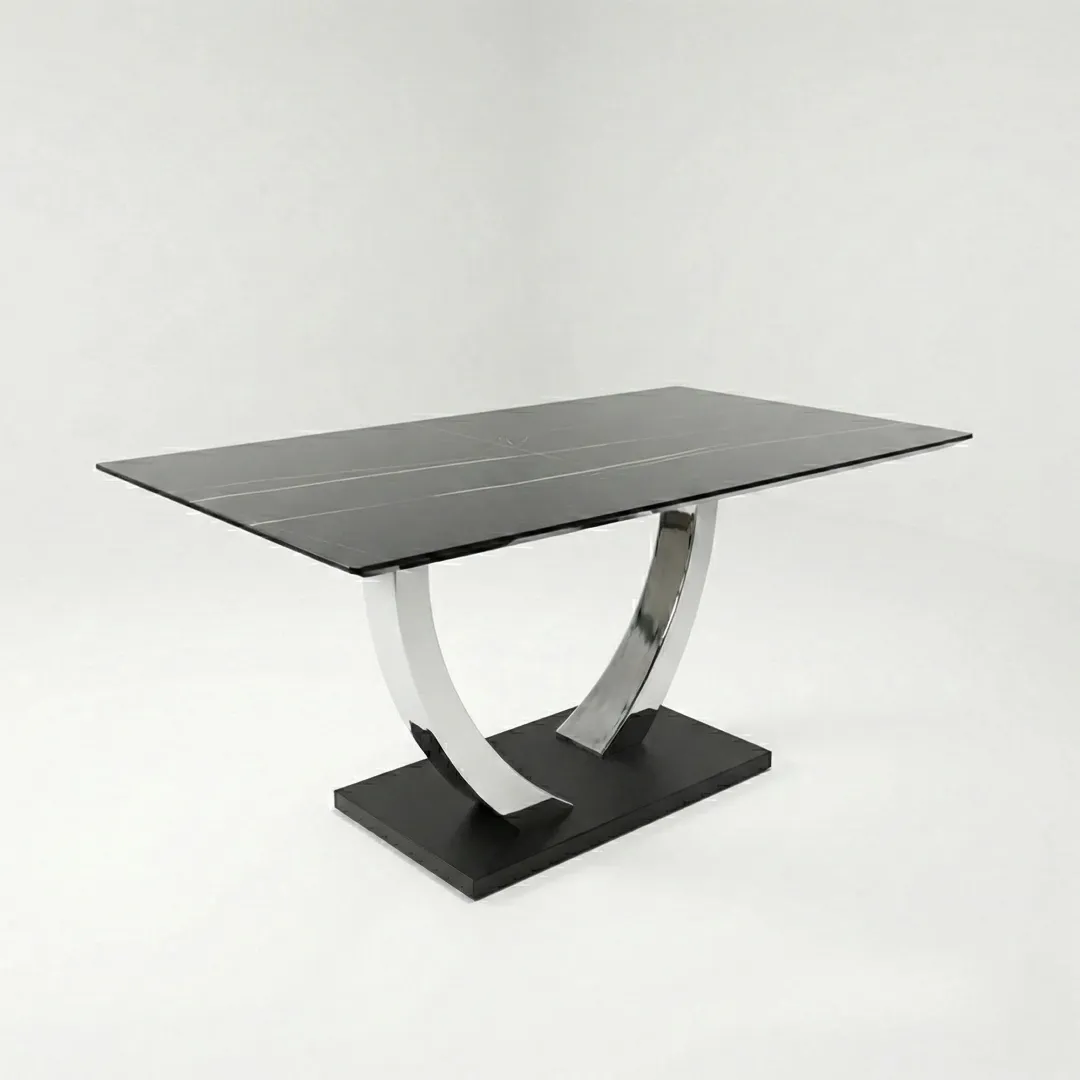 Valdemar 1.6m Black Sintered Stone Dining Set – Chrome Pedestal Base with 4/6 Niklas Leather Chairs - Image 4