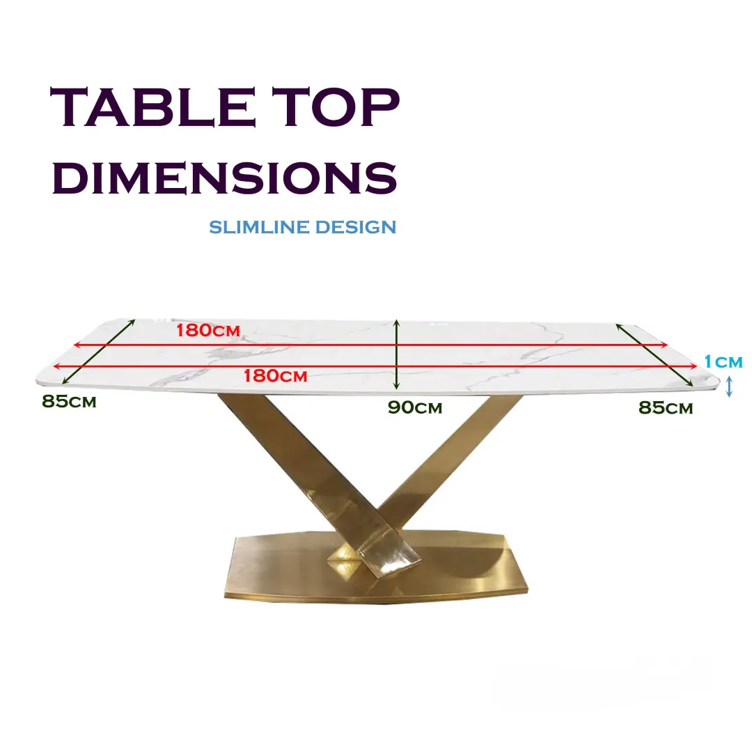 Vittoria 1.8m Slimline Gold Dining Set – White Sintered Stone Table with 4/6/8 Bjorn Velvet Chairs - Image 6