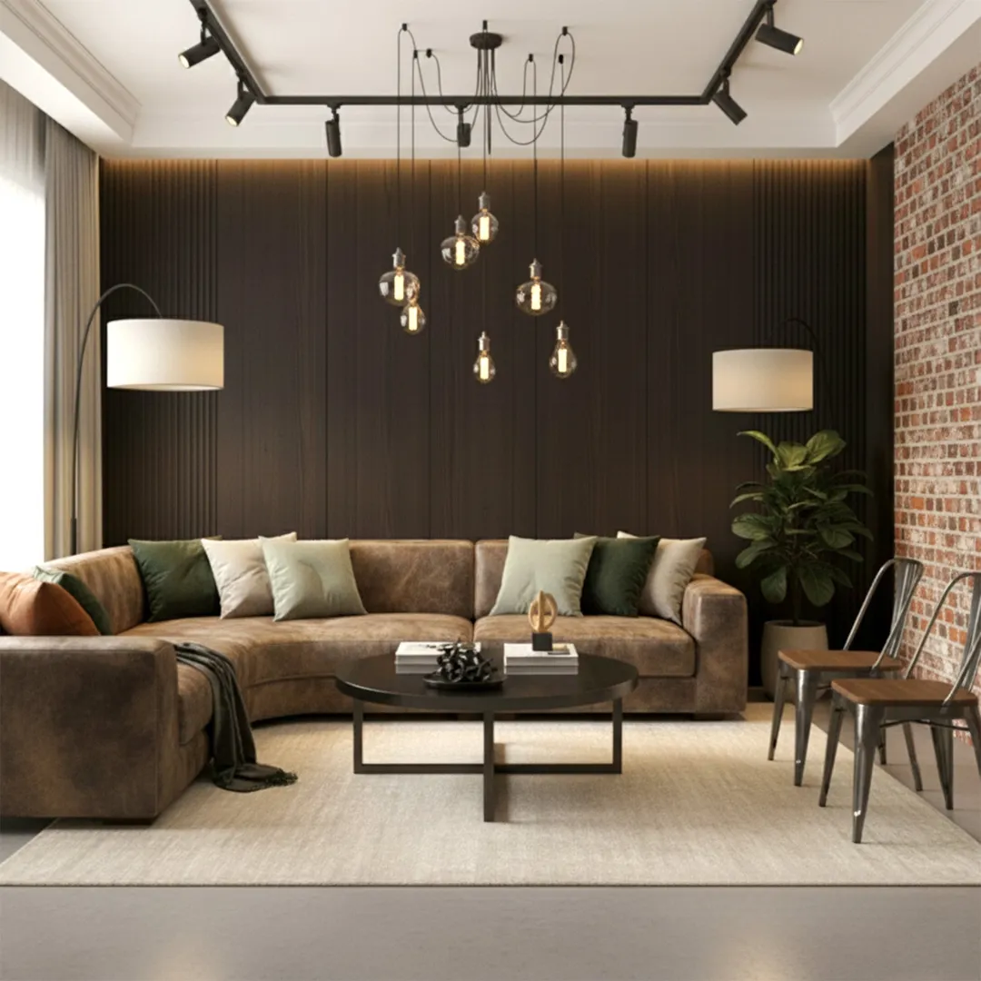 WPC Full Wall Set: 3D Wave & Flat Panels + 4 End Trims - Walnut (Dark Oak)