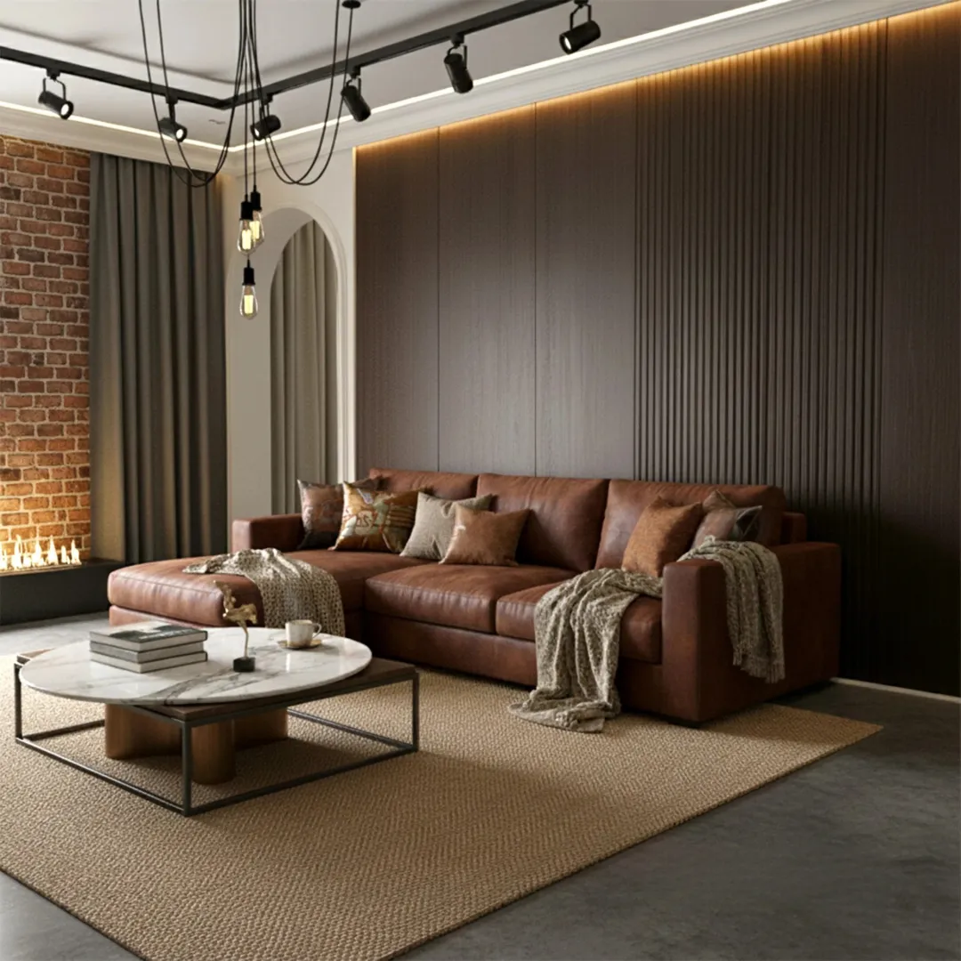 WPC Full Wall Set: 3D Wave & Flat Panels + 4 End Trims - Walnut (Dark Oak) - Image 2