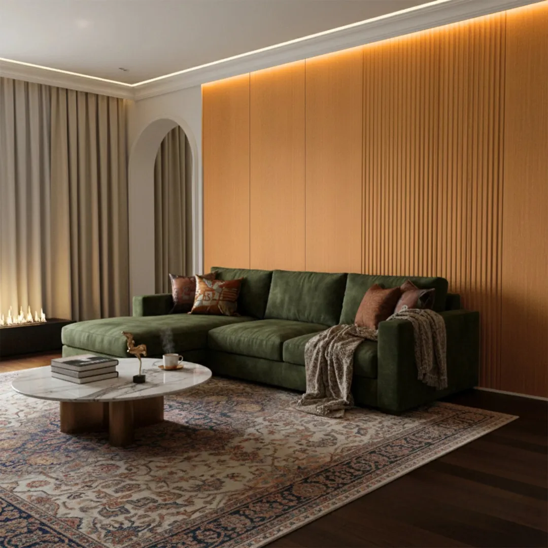 WPC Full Wall Set: 3D Wave & Flat Panels + 4 End Trims - Light Oak - Image 2