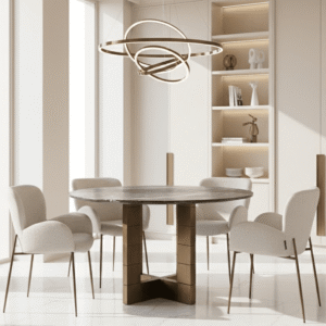 Abitha Luxury Brushed Gold Round Dining Table with Black Marble Top