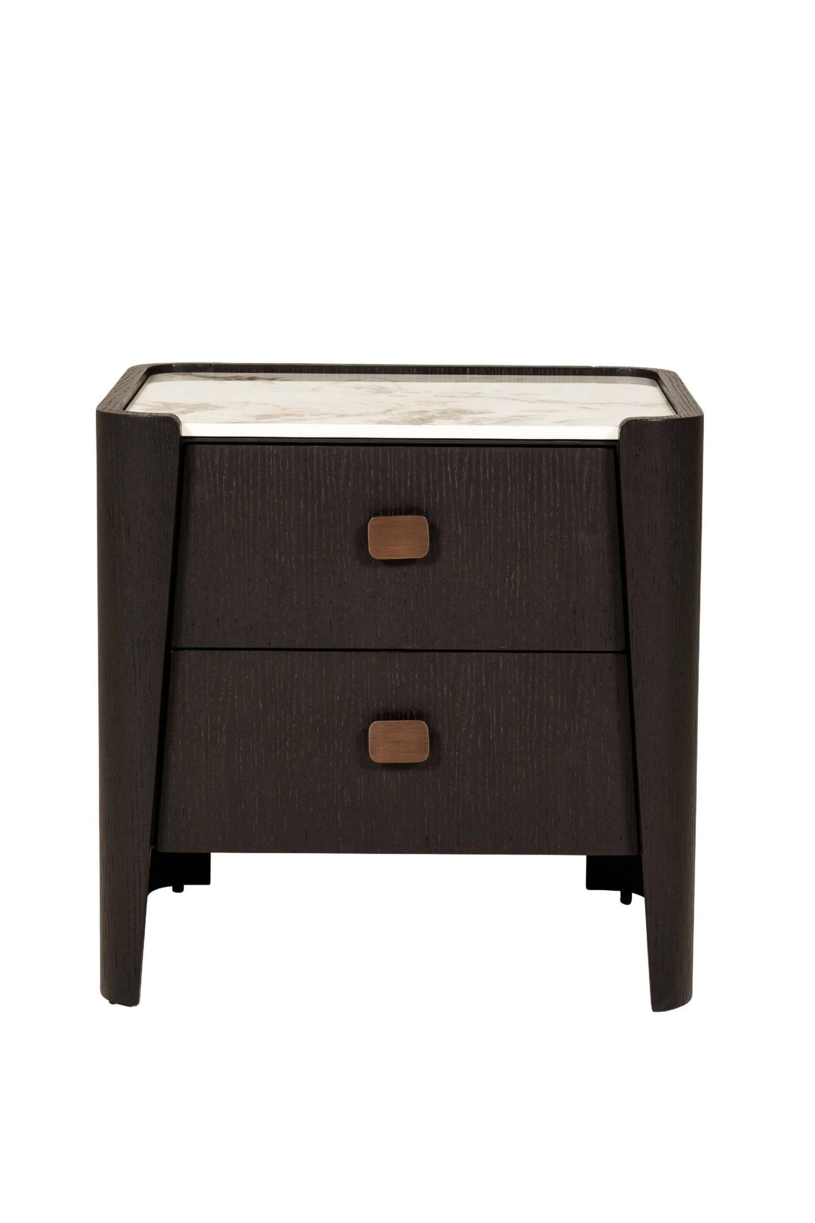 Adalynn Deep Brown Wooden 2 Drawer Bedside Table with Faux Marble Top