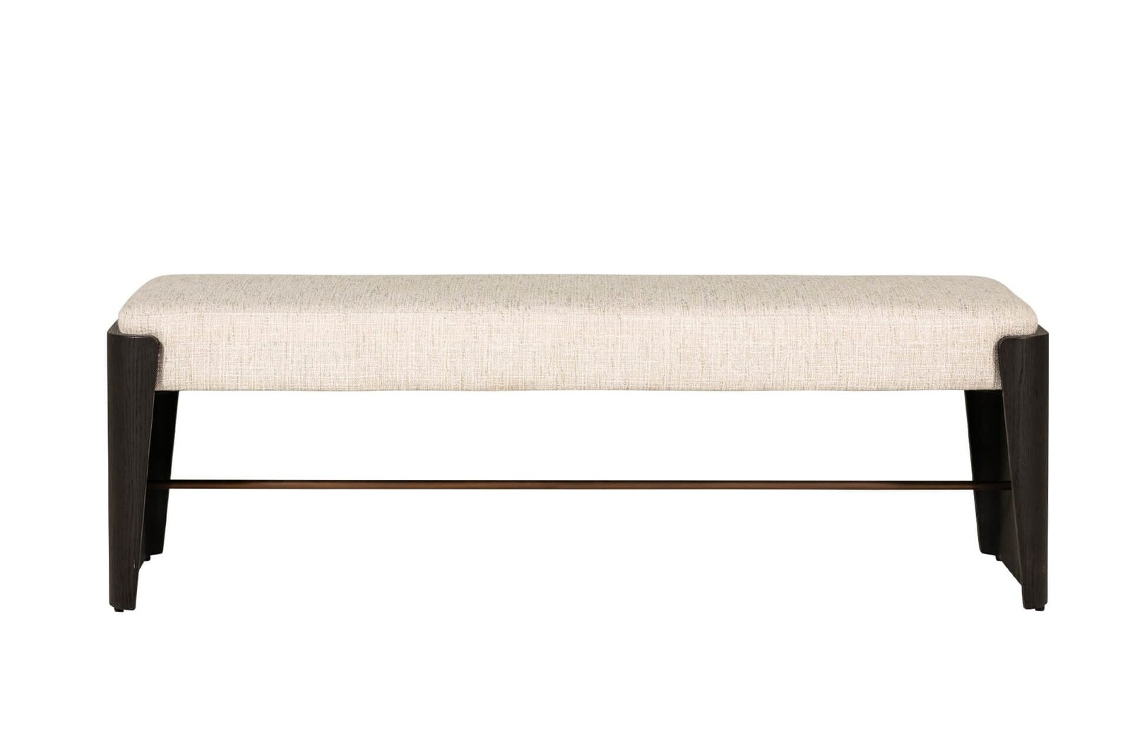 Adalynn Natural Textured Fabric Bench with Deep Brown Wooden Legs