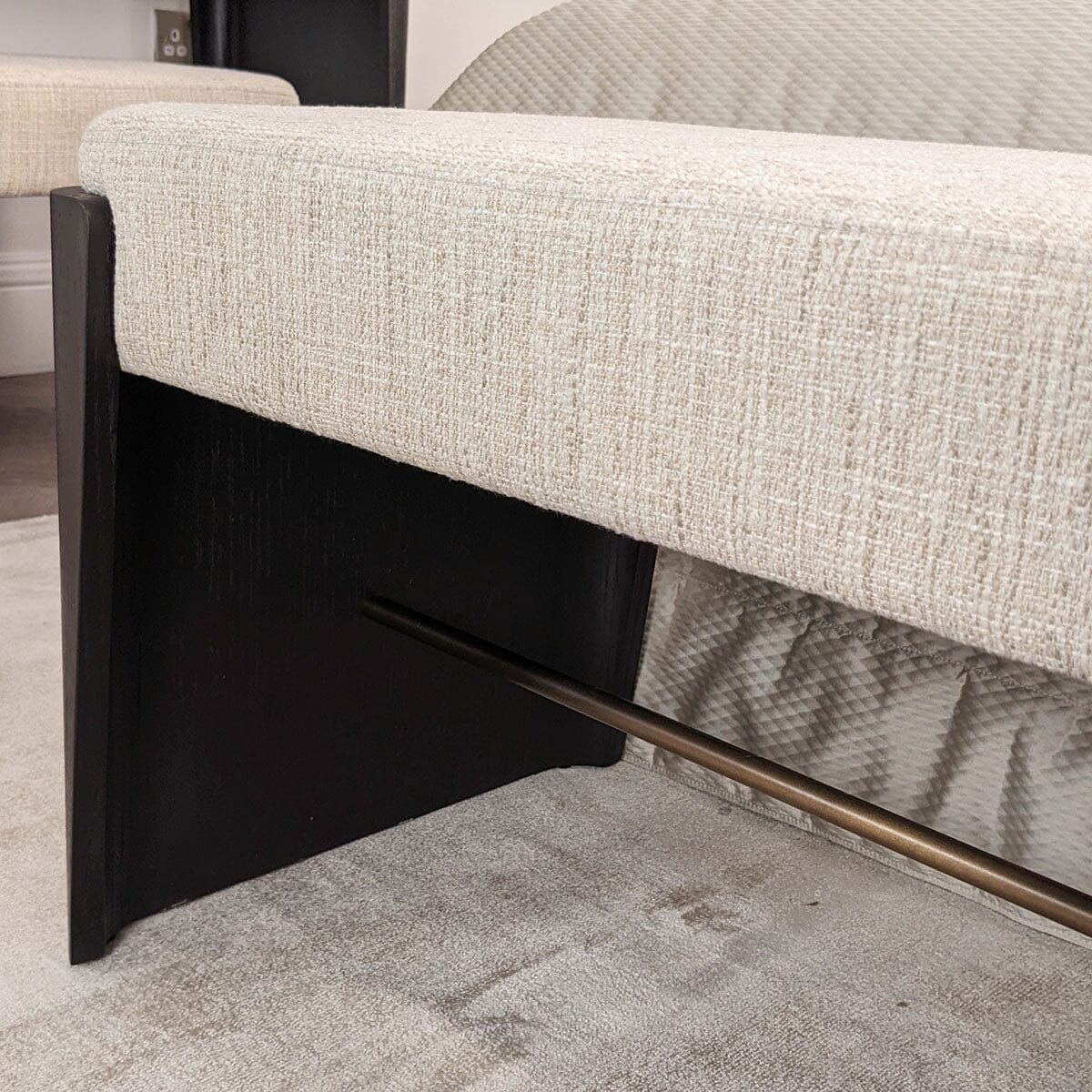 Adalynn Natural Textured Fabric Bench with Deep Brown Wooden Legs