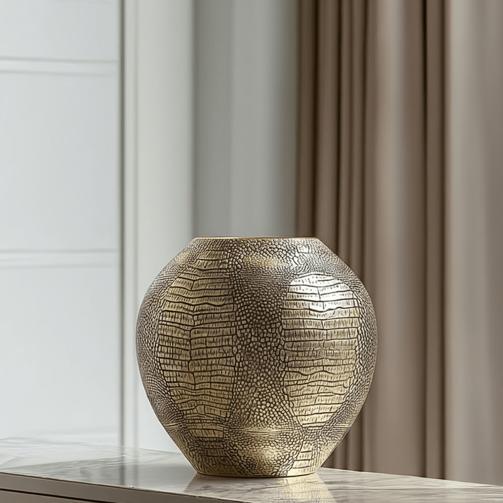 Adeta Crocodile Print Gold Statement Vase