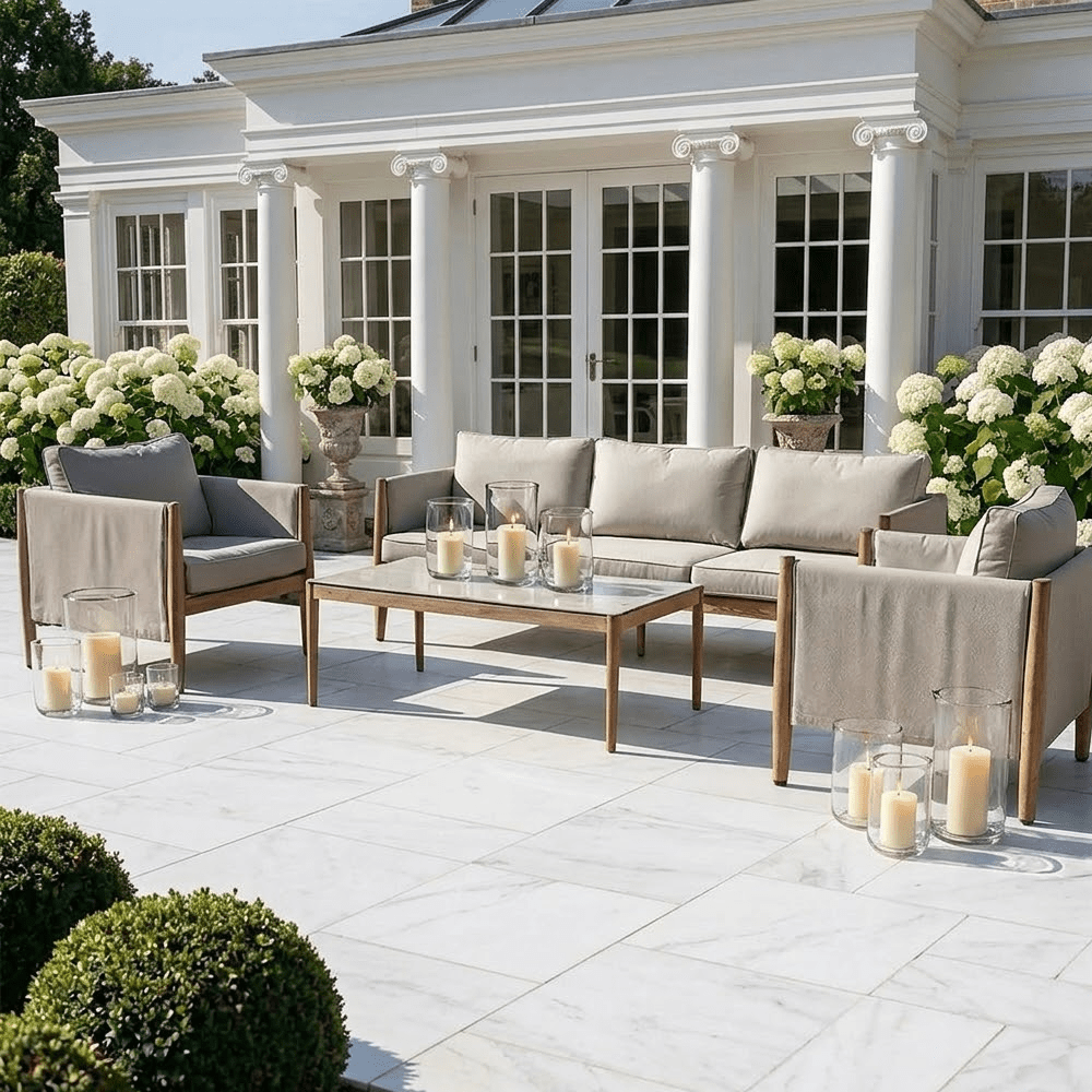 Adria Almond Upholstered Outdoor Lounge Set- Seats 5