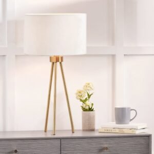 Akira Gold Tripod Table Lamp with Ivory Shade