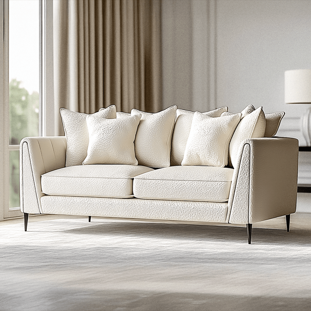 Alaina Cloud Bouclé Scatter Back 3 Seater Sofa with Black Legs