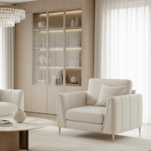 Alaina Cream Velvet Armchair with Silver Legs