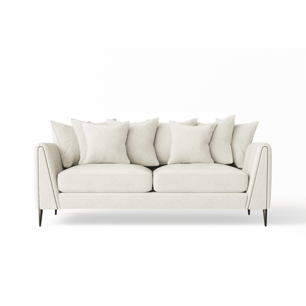 Alaina Cream Velvet Scatter Back 3 Seater Sofa with Black Legs