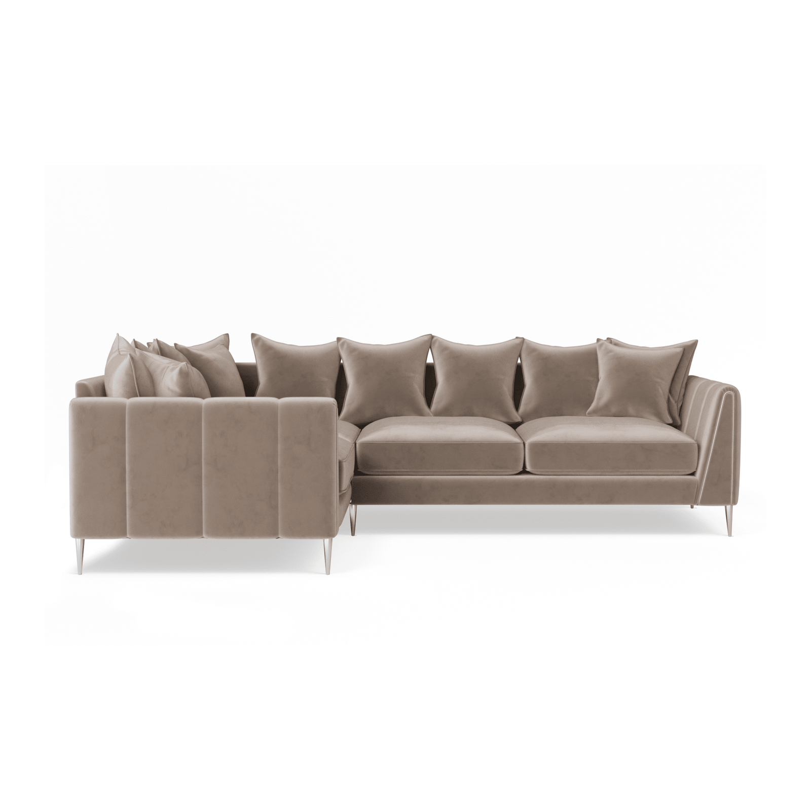 Alaina Mink Velvet Scatter Back Left Hand Facing Corner Sofa with Silver Legs