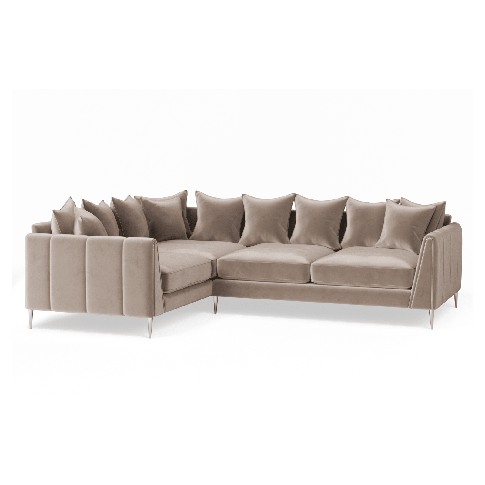 Alaina Mink Velvet Scatter Back Left Hand Facing Corner Sofa with Silver Legs