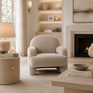 Aldo Beige Textured Curved Back Accent Chair