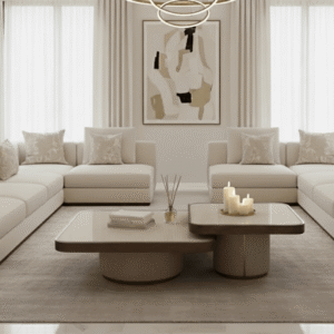 Alexandra Luxury Linen & Dark Brown Oak Coffee Tables - Set of 2