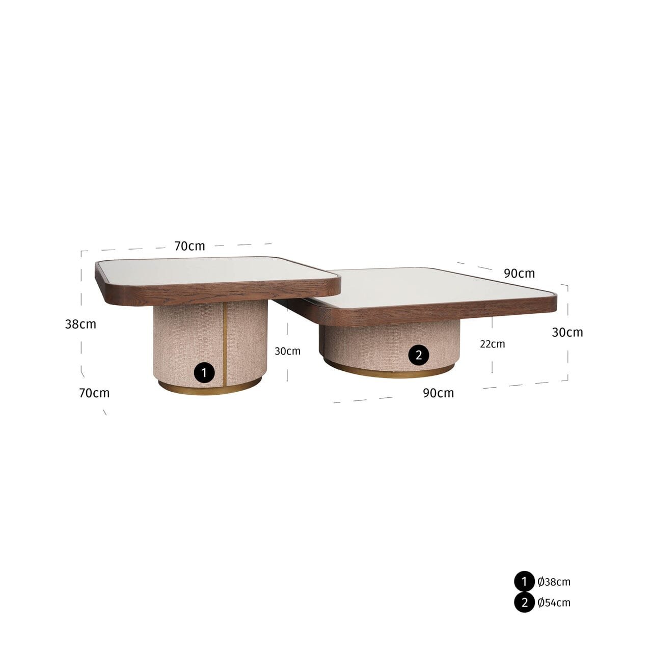 Alexandra Luxury Linen & Dark Brown Oak Coffee Tables - Set of 2